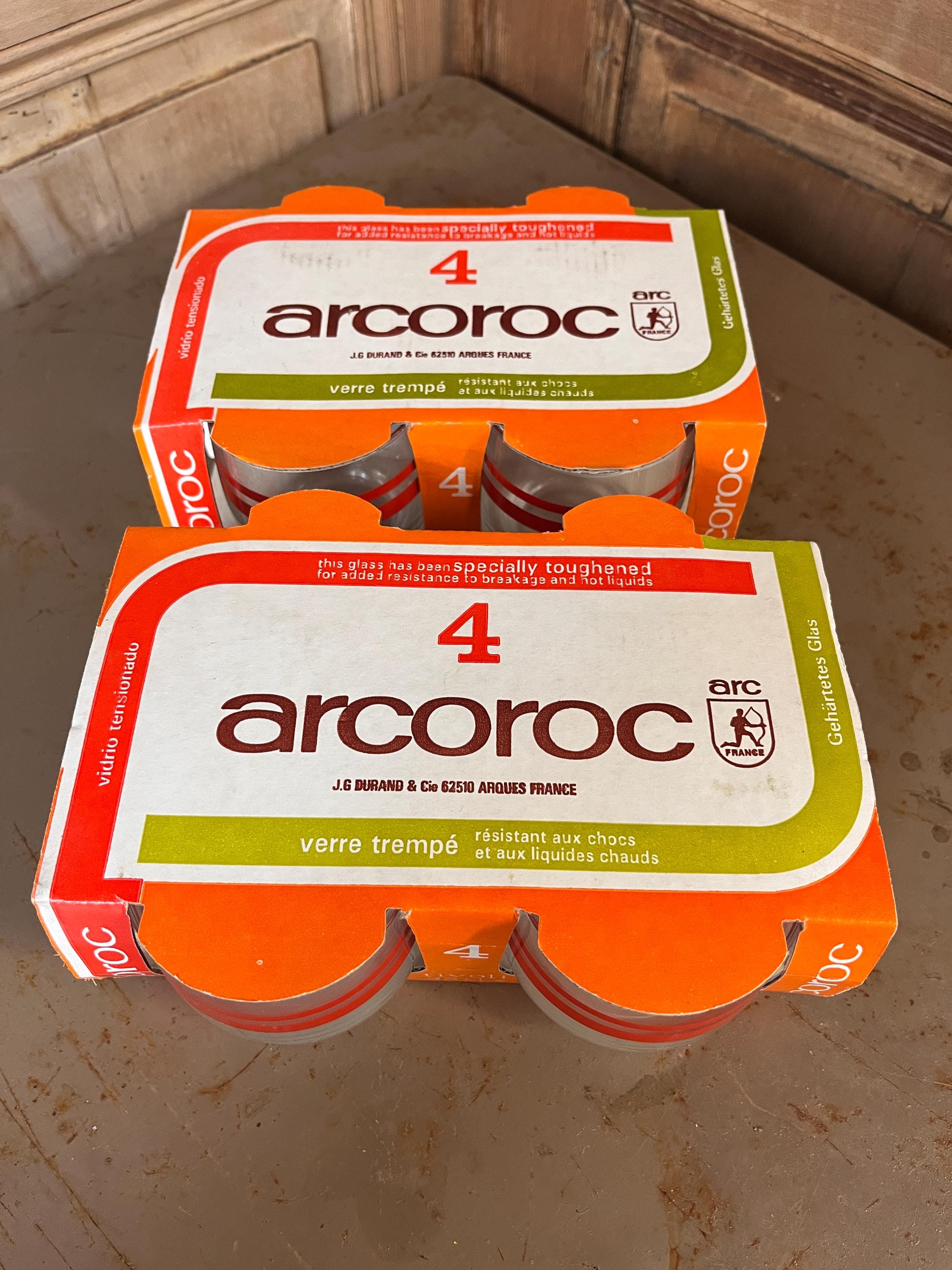 Verres Arcoroc Tivoli à Rayures Rouges – Verre Vintage Années 70 (Lot de 4)