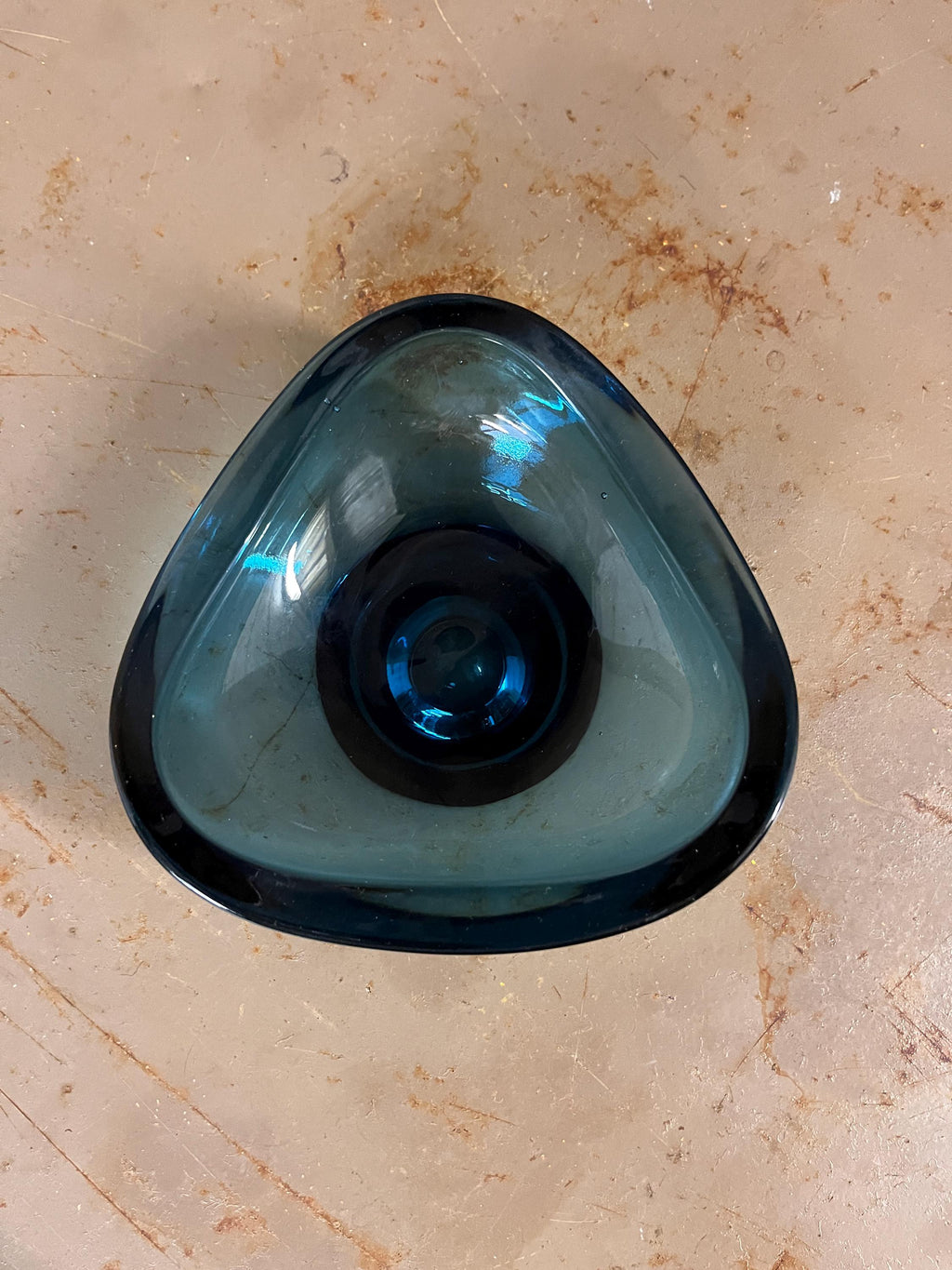 Cendrier Vide-Poches en Verre de Murano Bleu Canard – Forme Vague – Italie 60/70