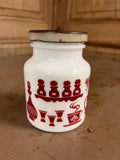 Pot à Épices Opaline Blanche Ustensiles Rouges – Verre Opalin Vintage Années 60