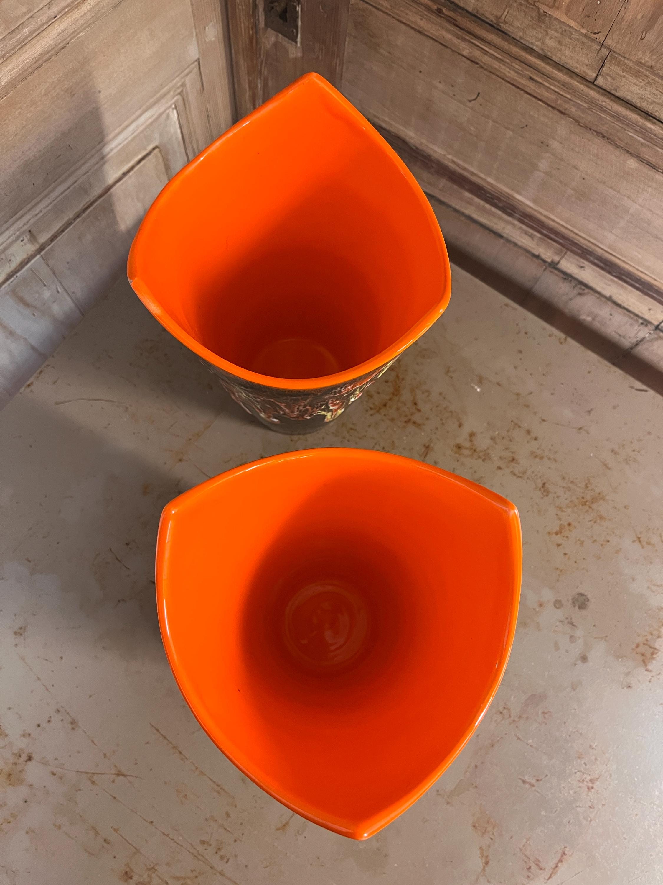 Paire de Vases Vintage VALLAURIS "Fat Lava" – Décors Volcaniques Orange & Noir – Années 60/70