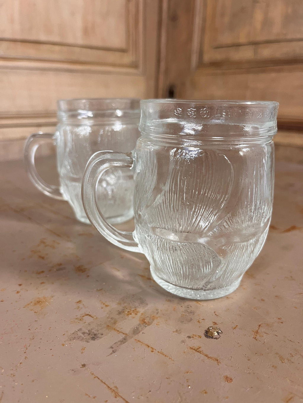 Chopes en Verre Texturé LEVER – Verrerie Vintage Années 70 (Lot de 2)