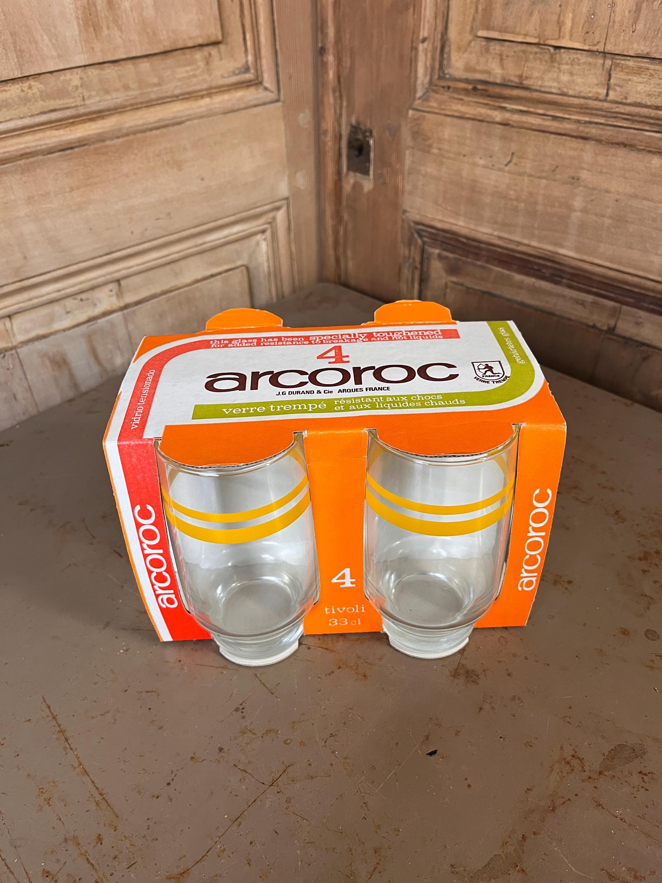 Set de 4 Grands Verres Vintage ARCOROC "Tivoli" Neufs d'Époque (NOS) – 33 cl – En Boîte