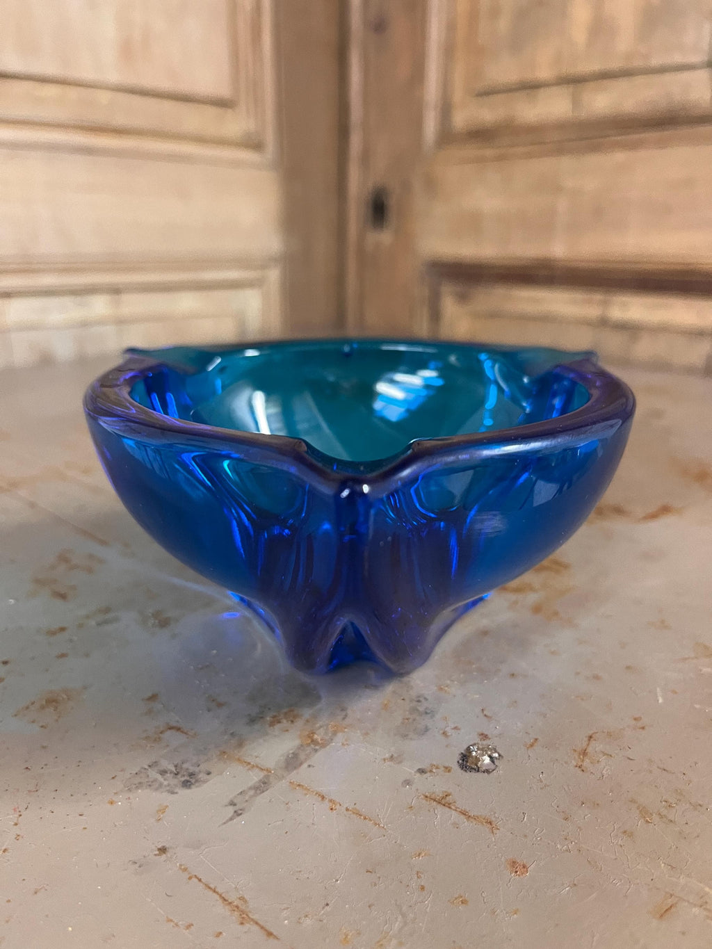Cendrier Vide-Poches Vintage en Verre de Murano – Bleu Cobalt Électrique – Italie 60/70