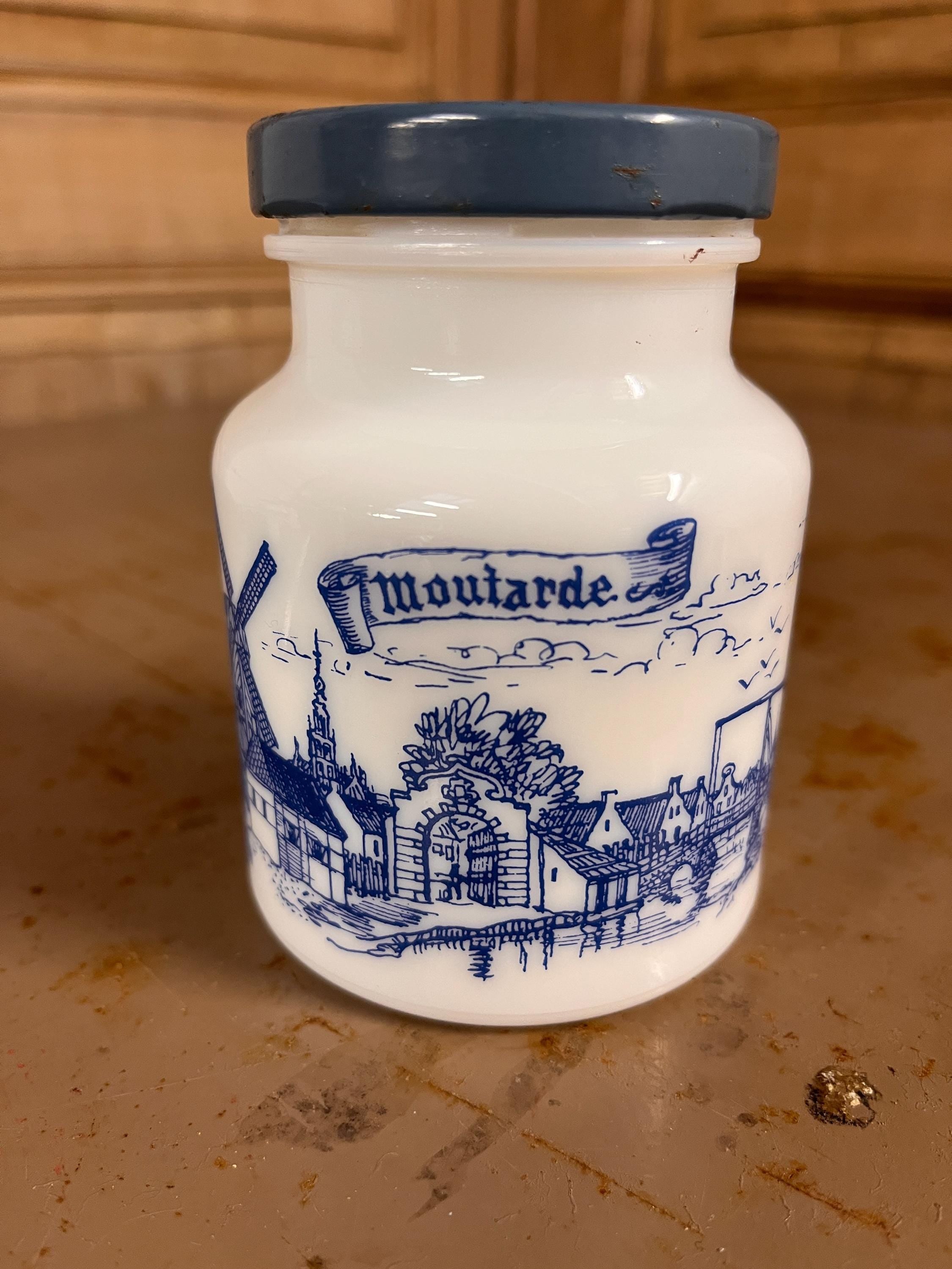 Pot à Moutarde Vintage – Verre Opalin Décor Hollandais Années 70