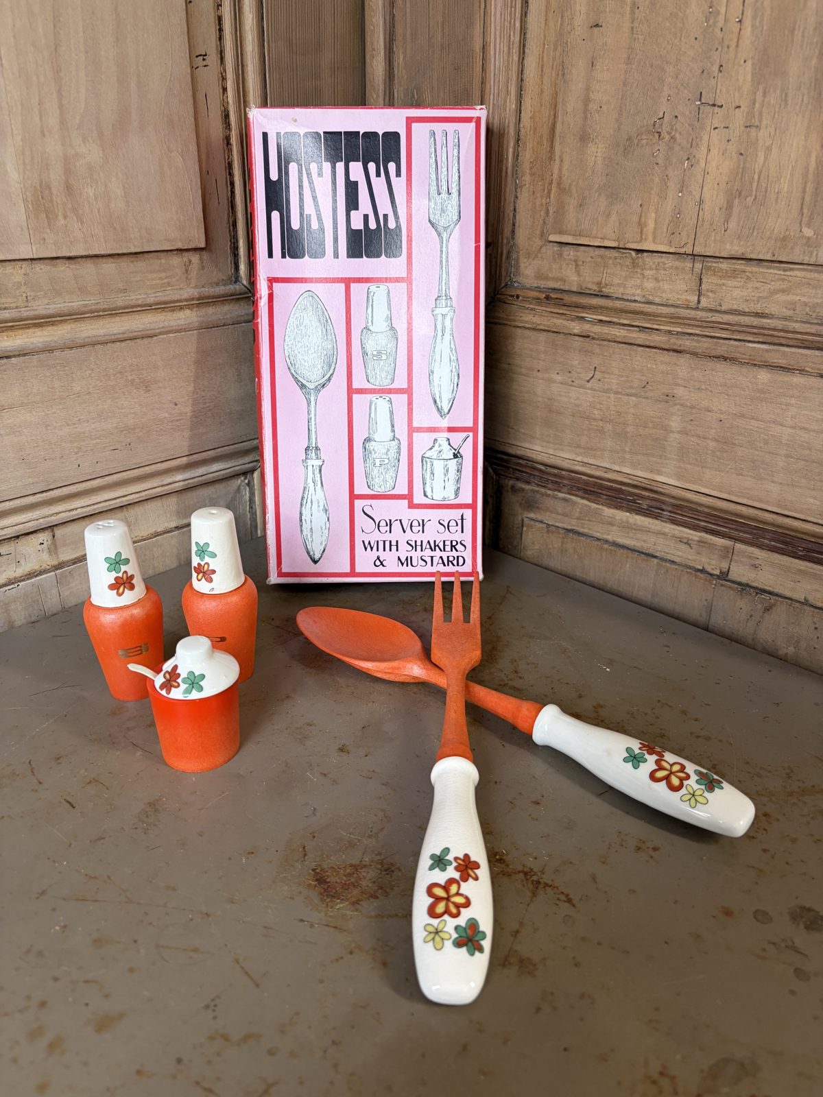 Ensemble couverts orange vintage Hostess Materia - L'Heureux Nouveau