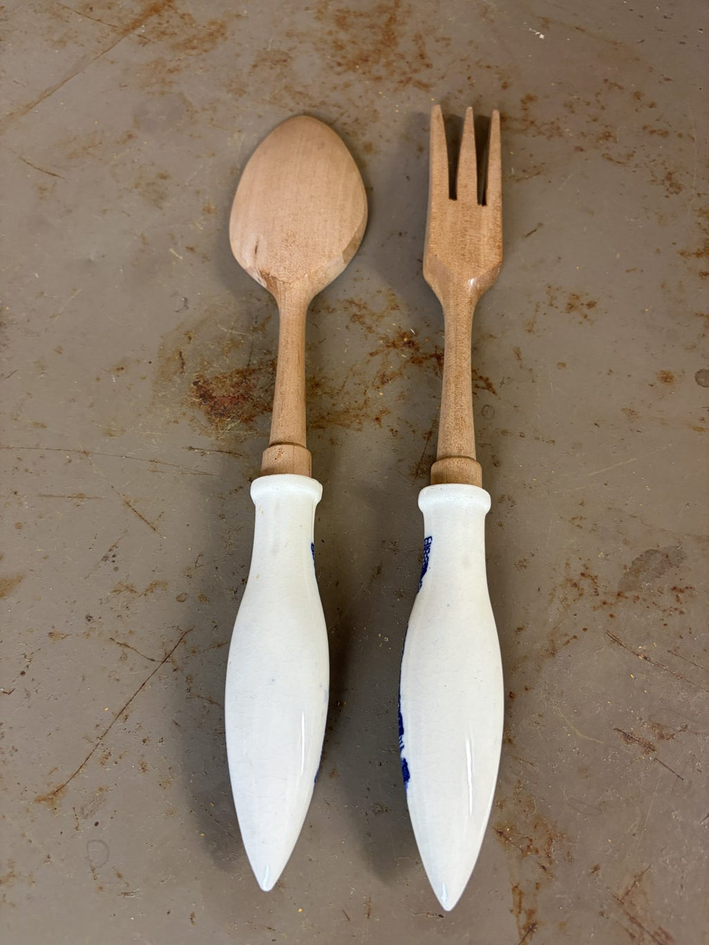 Couverts de service vintage Blue Willow bois et céramique - L'Heureux Nouveau