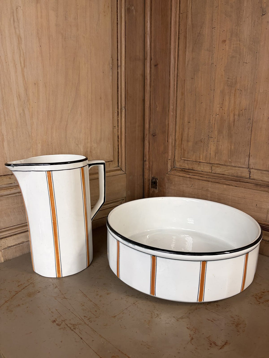 Pichet et bassine vintage liseré orange Art déco - L'Heureux Nouveau