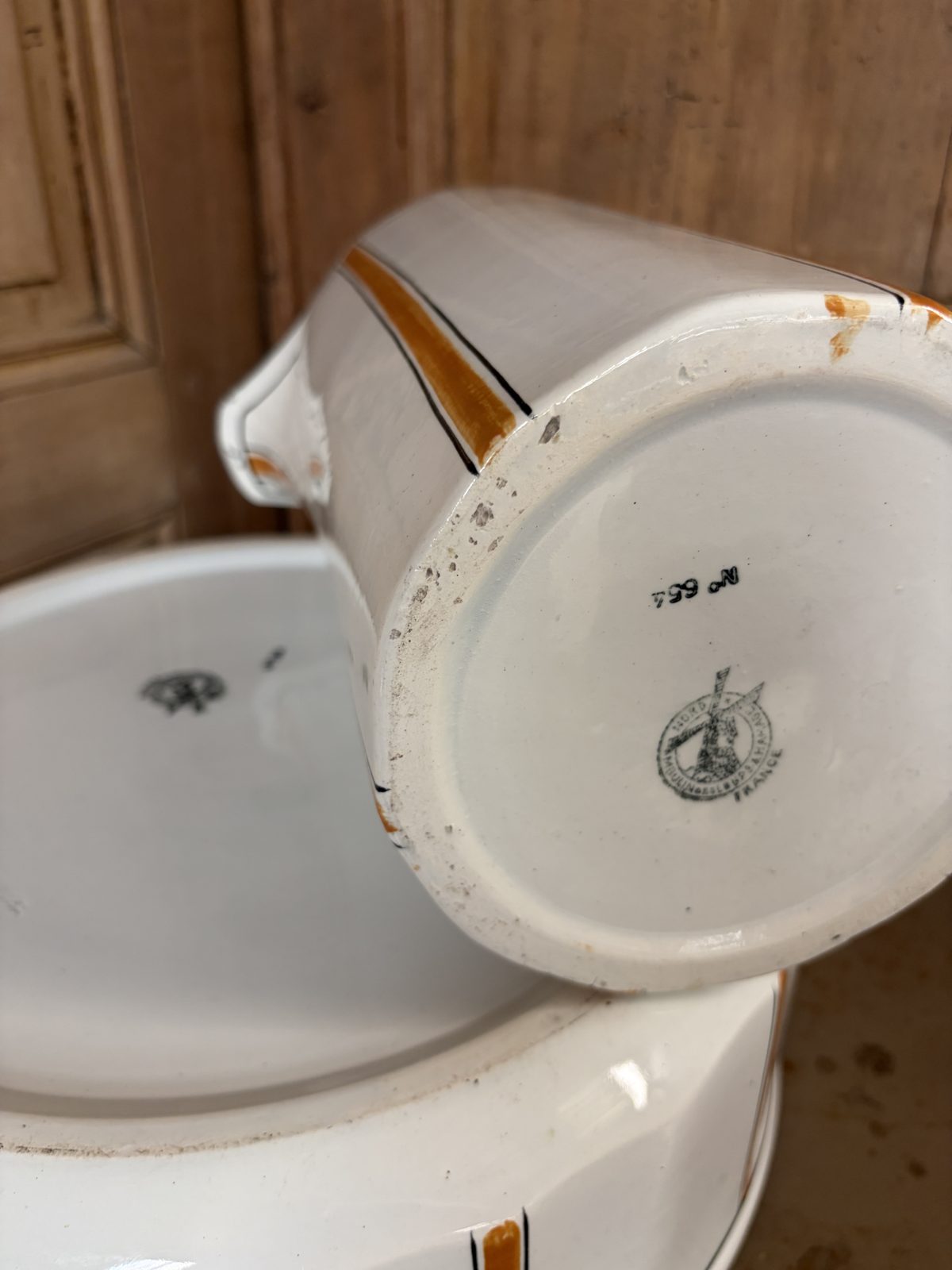 Pichet et bassine vintage liseré orange Art déco - L'Heureux Nouveau