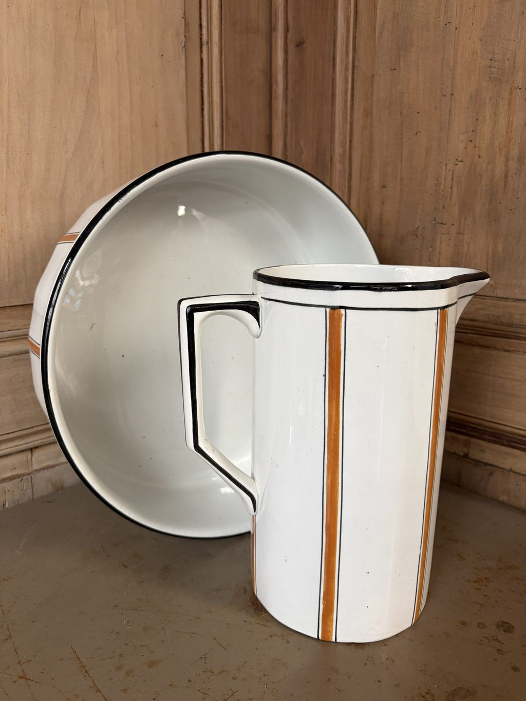 Pichet et bassine vintage liseré orange Art déco - L'Heureux Nouveau