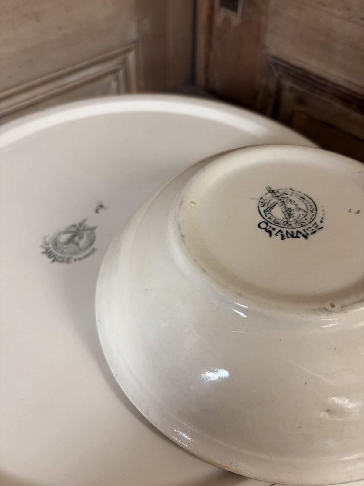 Bassine et coupelle vintage décor géométrique vert et bleu - L'Heureux Nouveau