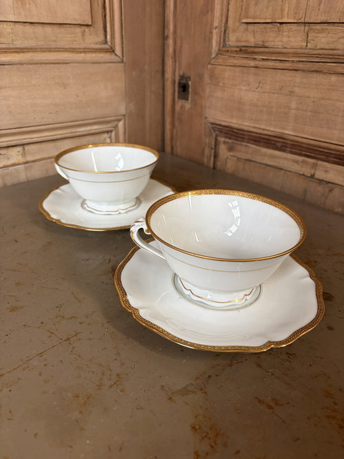 Tasses et sous-tasses porcelaine Limoges liseré doré - L'Heureux Nouveau