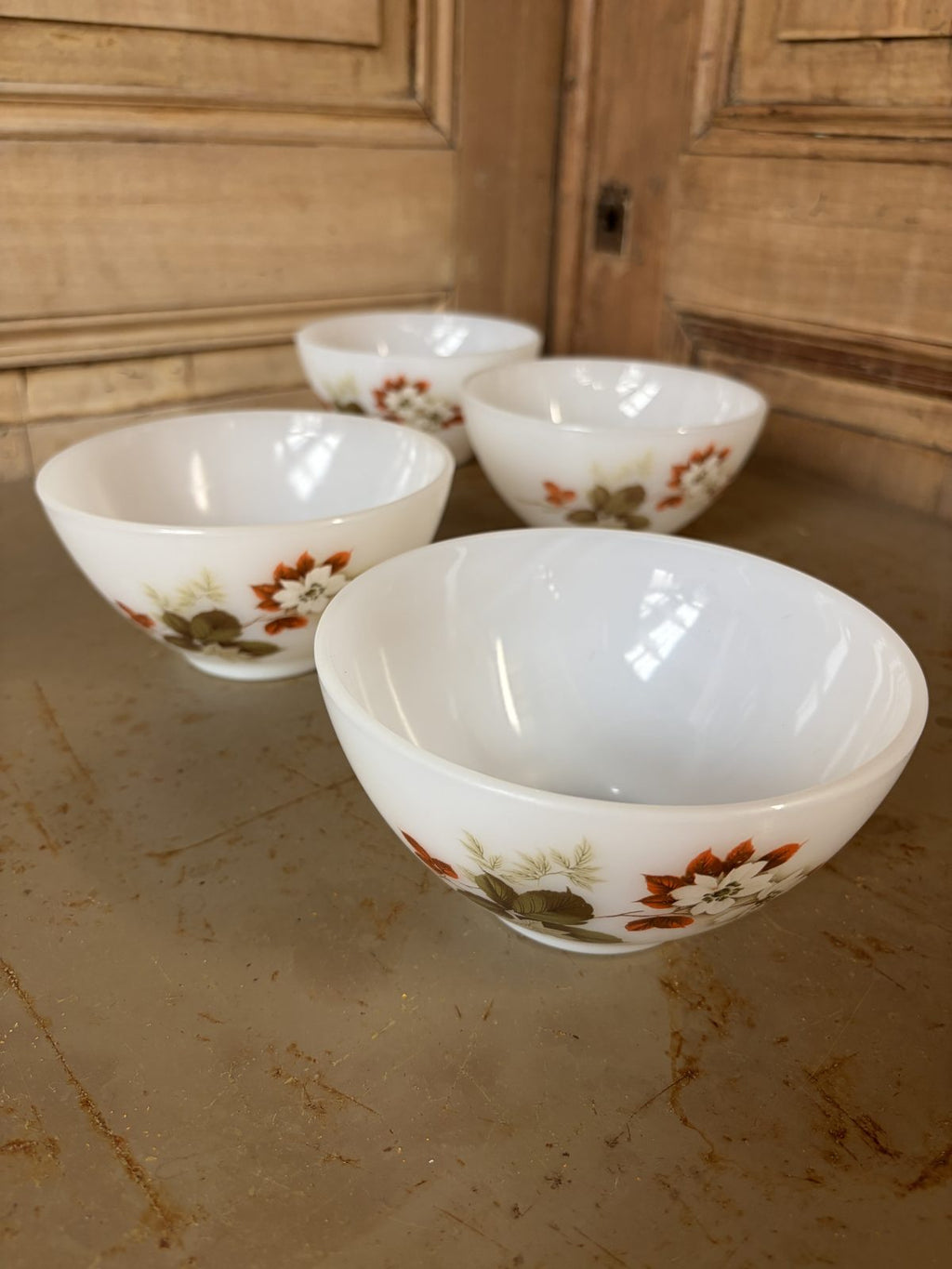 Bol Arcopal Aubépine vintage fleurs blanches et orangées - L'Heureux Nouveau