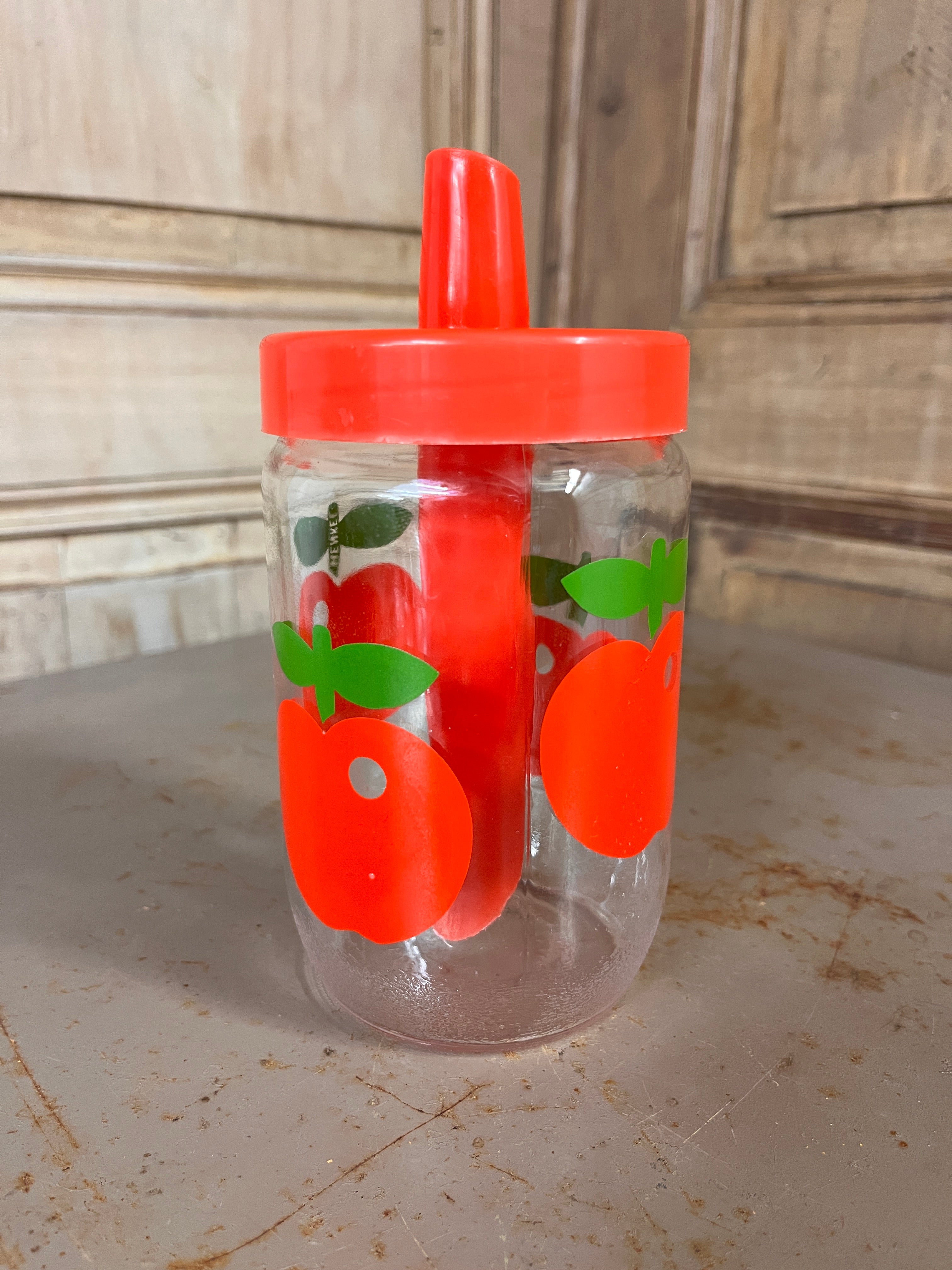 Sucrier Doseur Vintage Henkel – Décor Pommes Rouge Pop Années 70