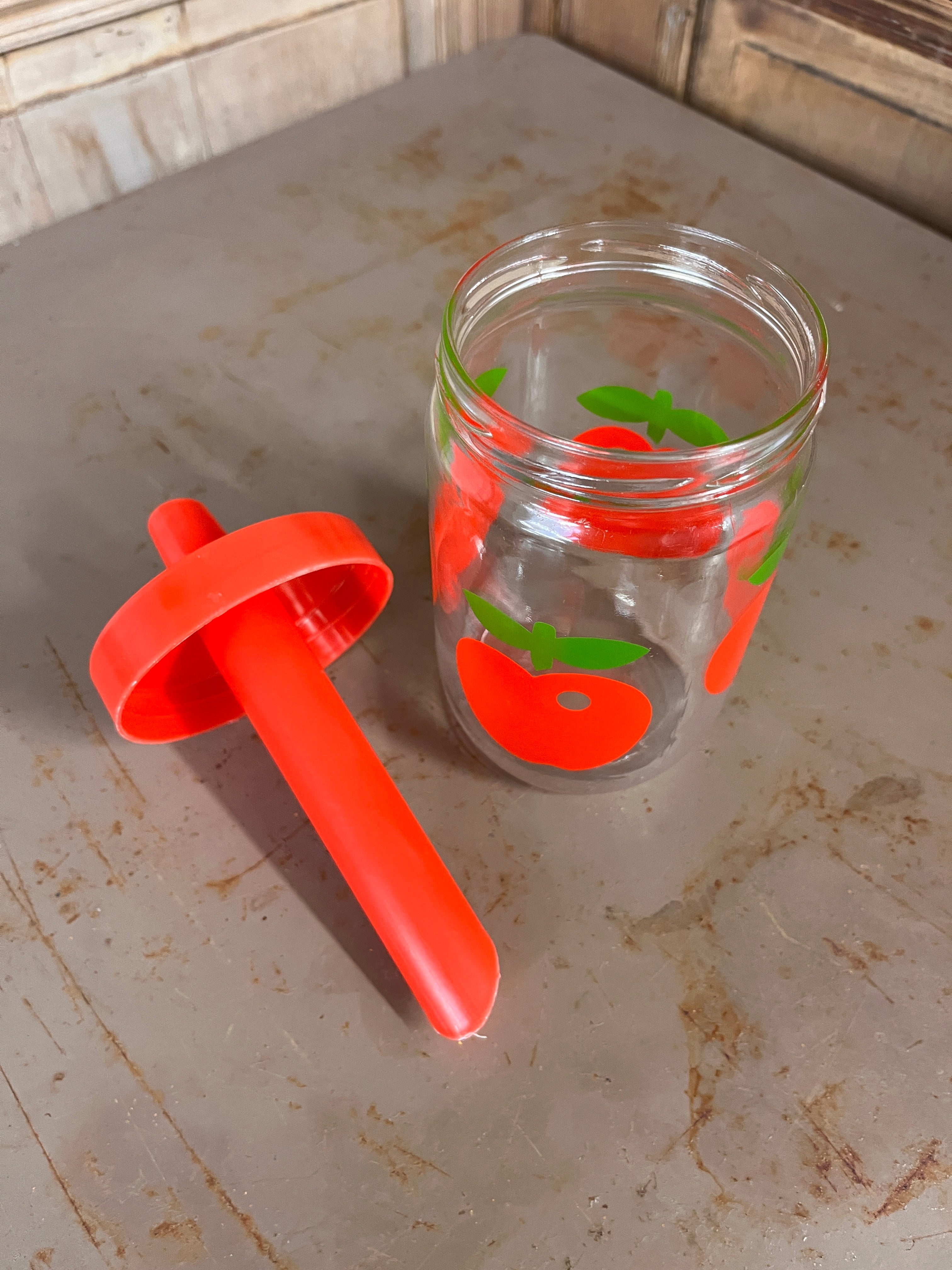 Sucrier Doseur Vintage Henkel – Décor Pommes Rouge Pop Années 70
