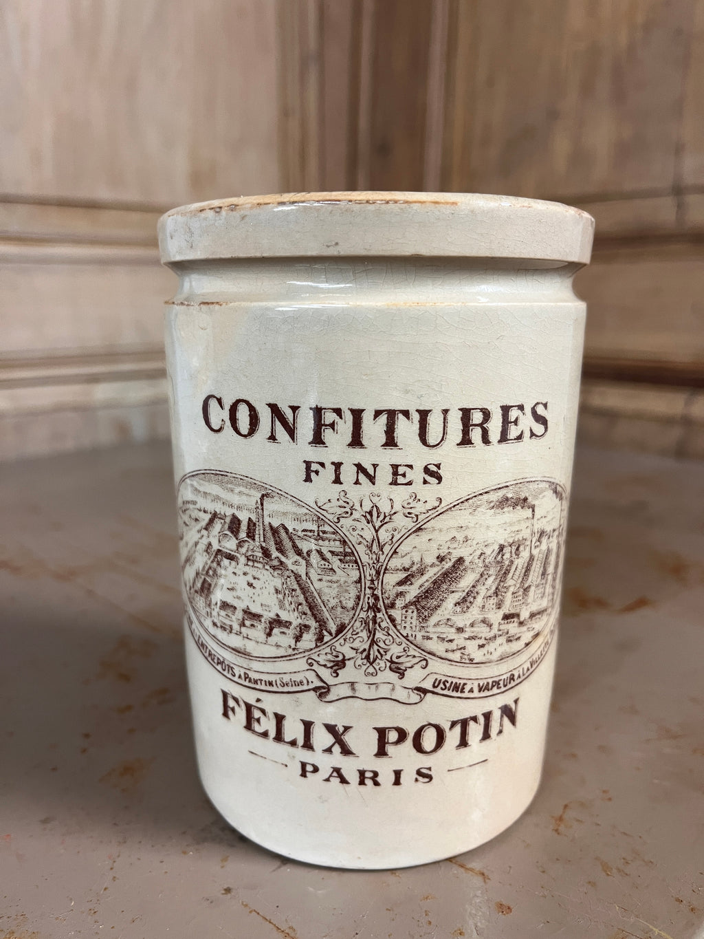 Pot à Confiture Ancien Félix Potin Paris – Faïence Blanche Vintage Début XXe