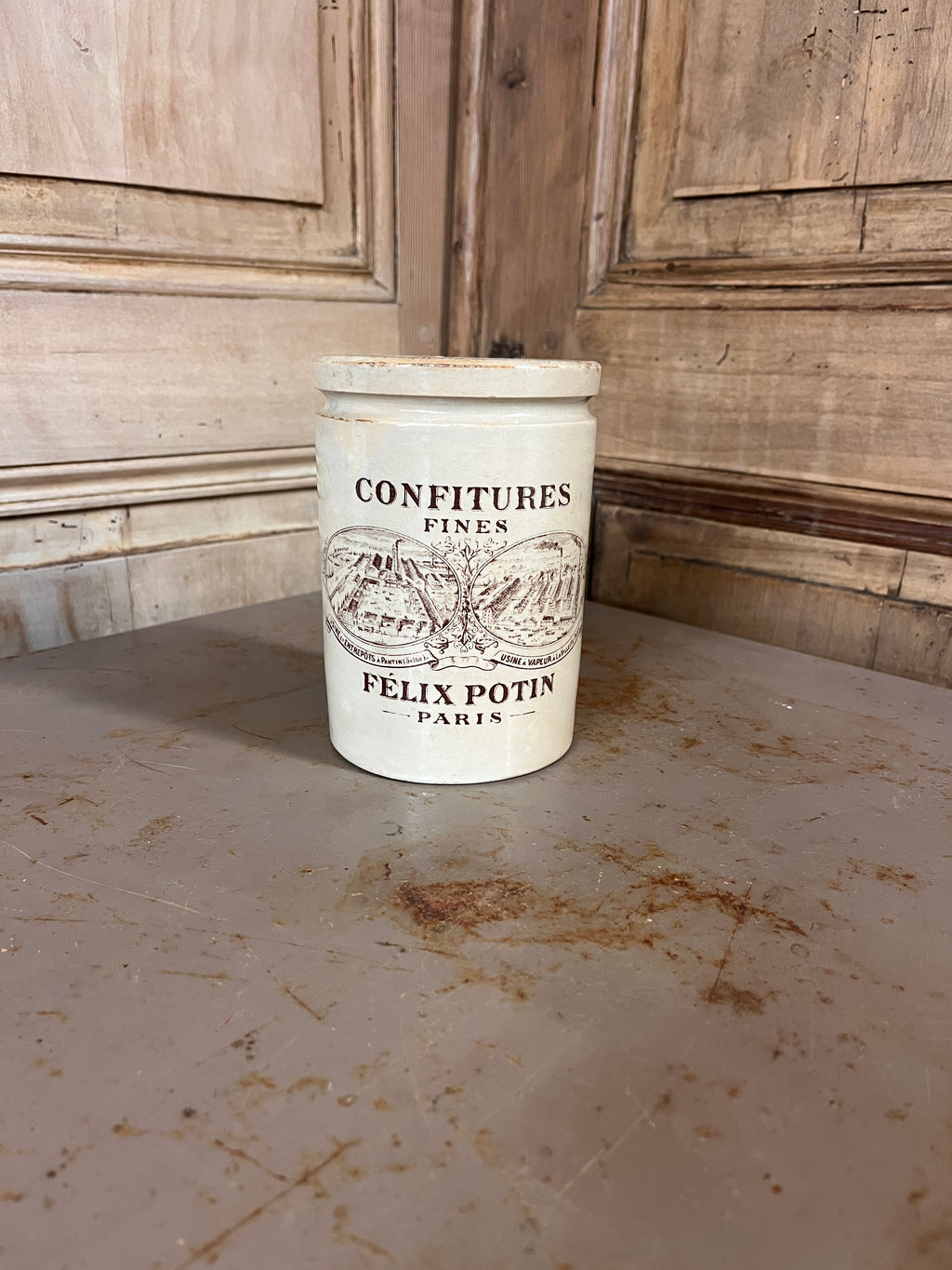Pot à Confiture Ancien Félix Potin Paris – Faïence Blanche Vintage Début XXe
