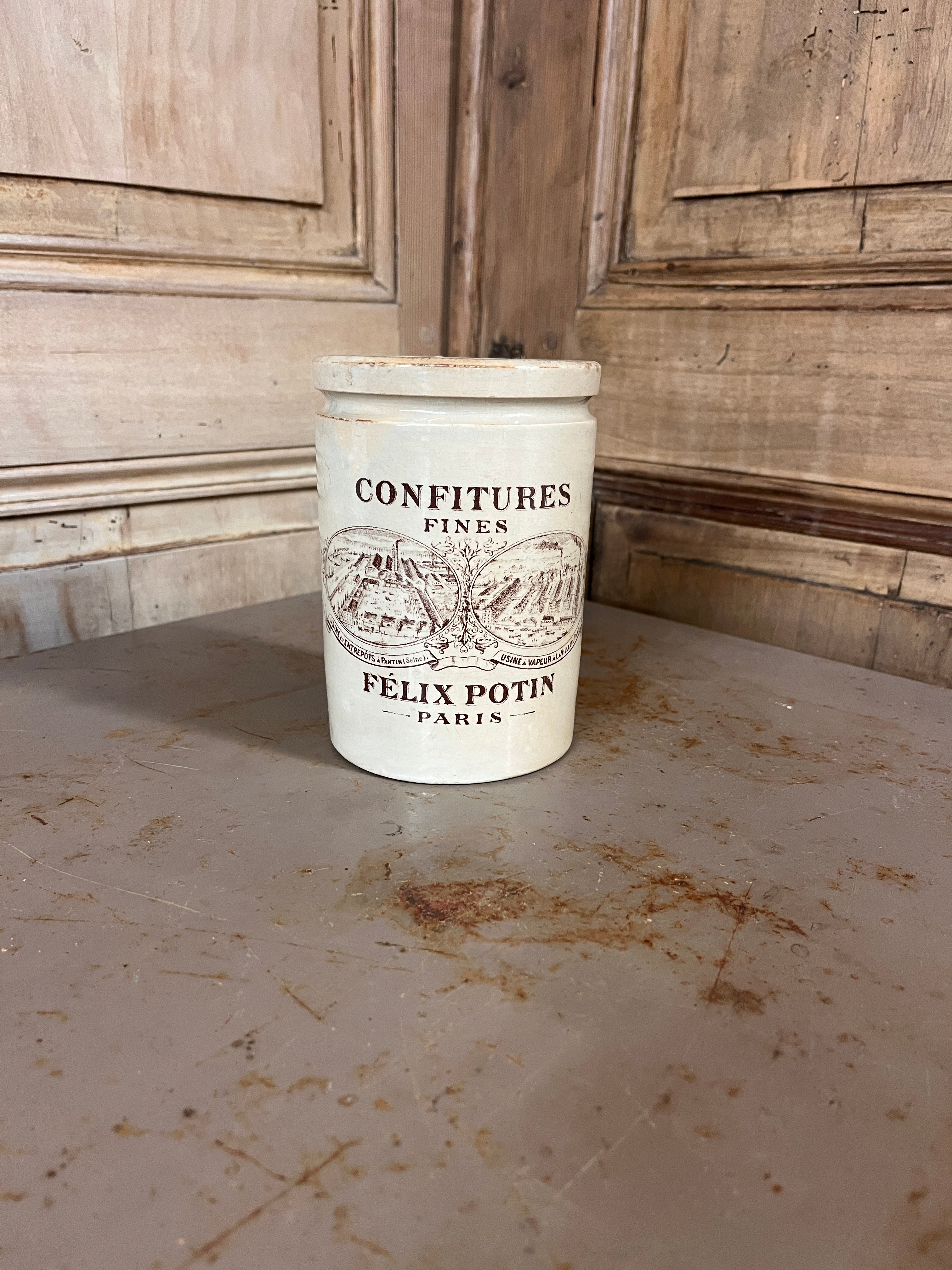 Pot à Confiture Ancien Félix Potin Paris – Faïence Blanche Vintage Début XXe