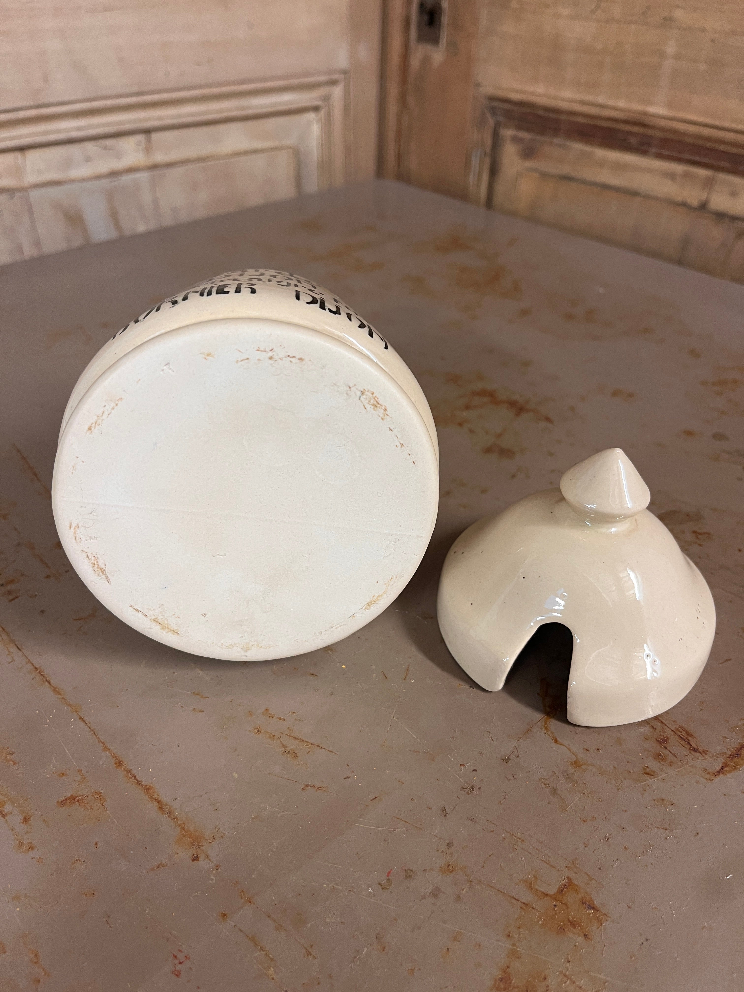 Pot à Moutarde Ancien Bornier Dijon en Grès Émaillé Complet – Déco Bistrot Milieu XXe