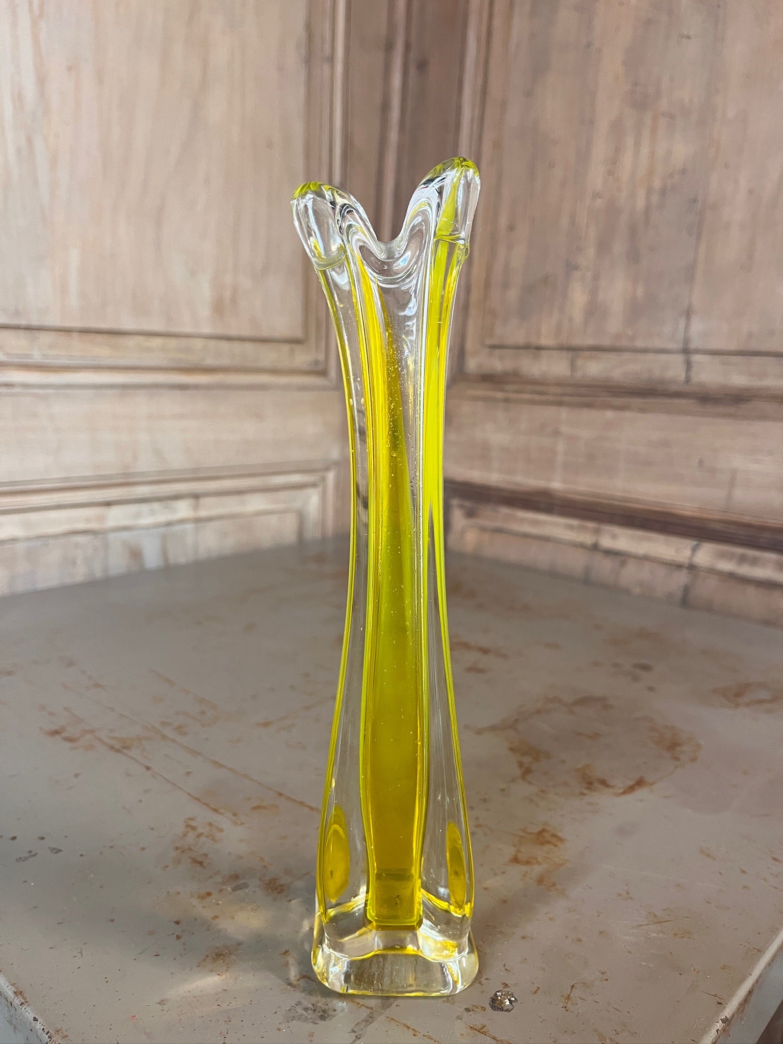 Vase Soliflore Vintage Murano en Verre Sommerso Jaune Solaire – Design Italien
