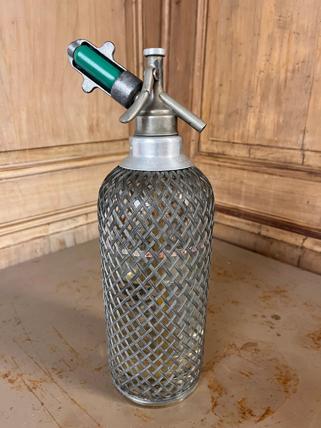 Siphon de Bar Vintage Sparklets London – Carafe Eau de Seltz Verre & Grillage Métallique 50s/60s