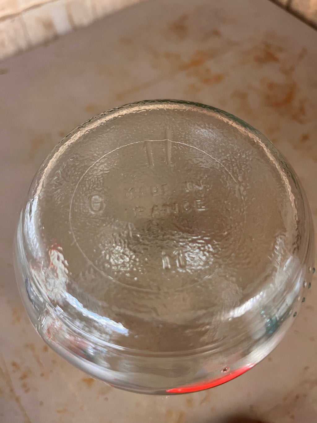 Bocal à Café Vintage "Fenêtre Fleurie" – Pot en Verre 1L & Couvercle Rouge 1980s