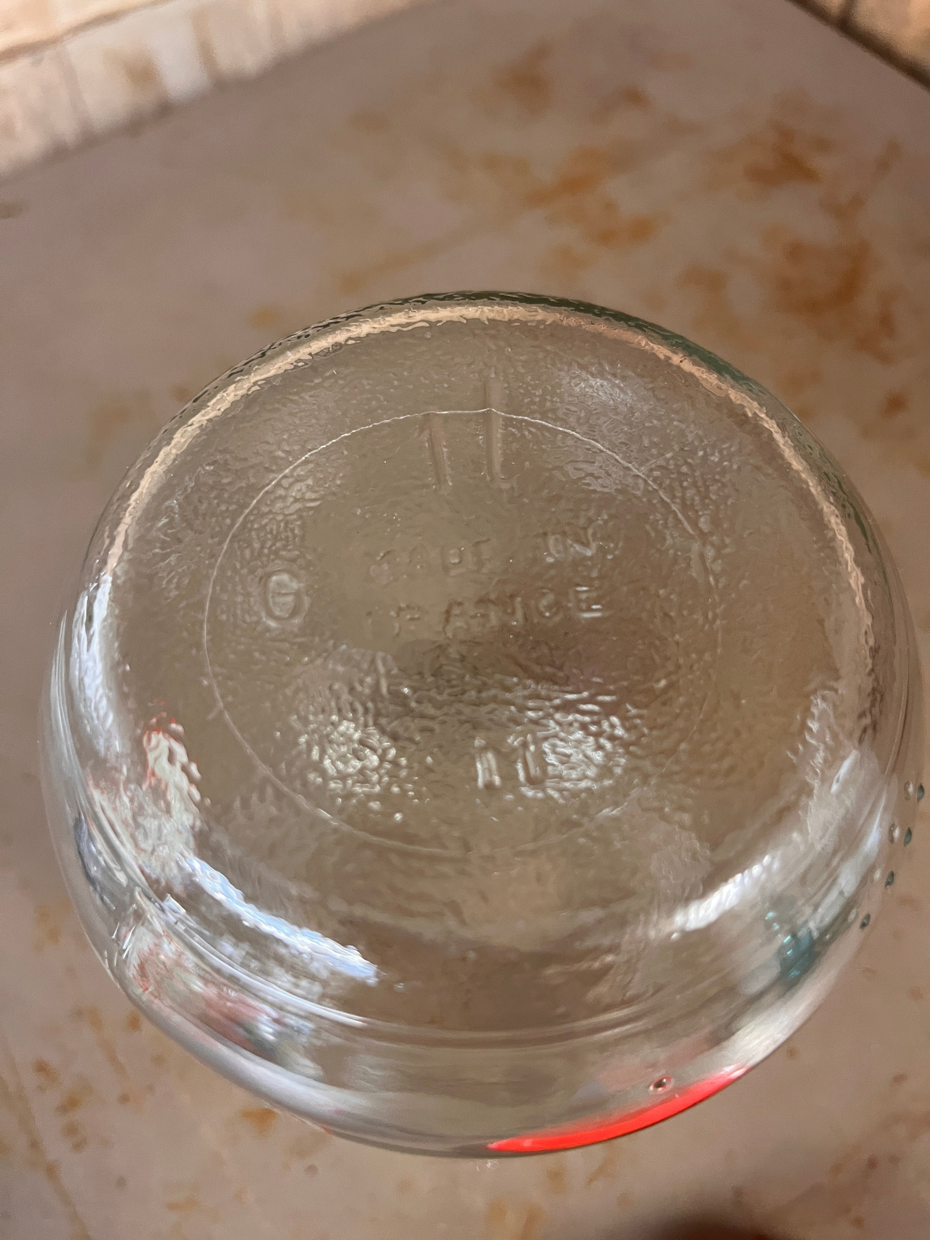 Bocal à Café Vintage "Fenêtre Fleurie" – Pot en Verre 1L & Couvercle Rouge 1980s