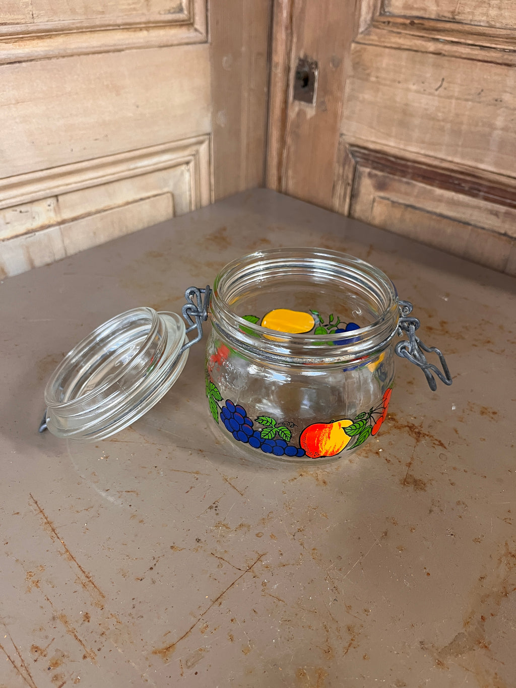 Bocal Vintage Le Parfait Super 0,5L – Édition Publicitaire "LEVER" Décor Fruits 1970s