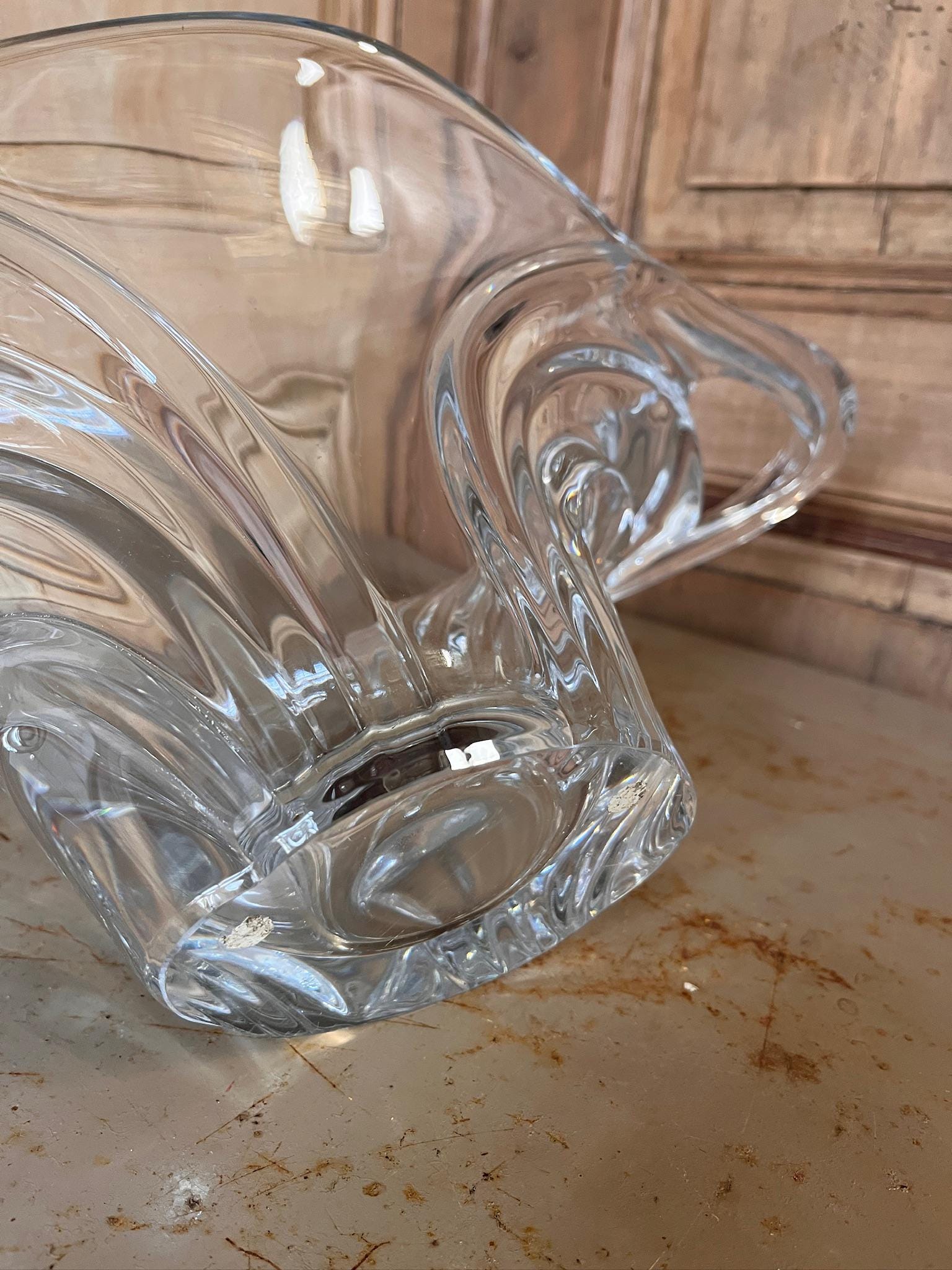 Monumental Centre de Table en Cristal Sculpté Main – Forme Vague Libellule – Vintage Années 60