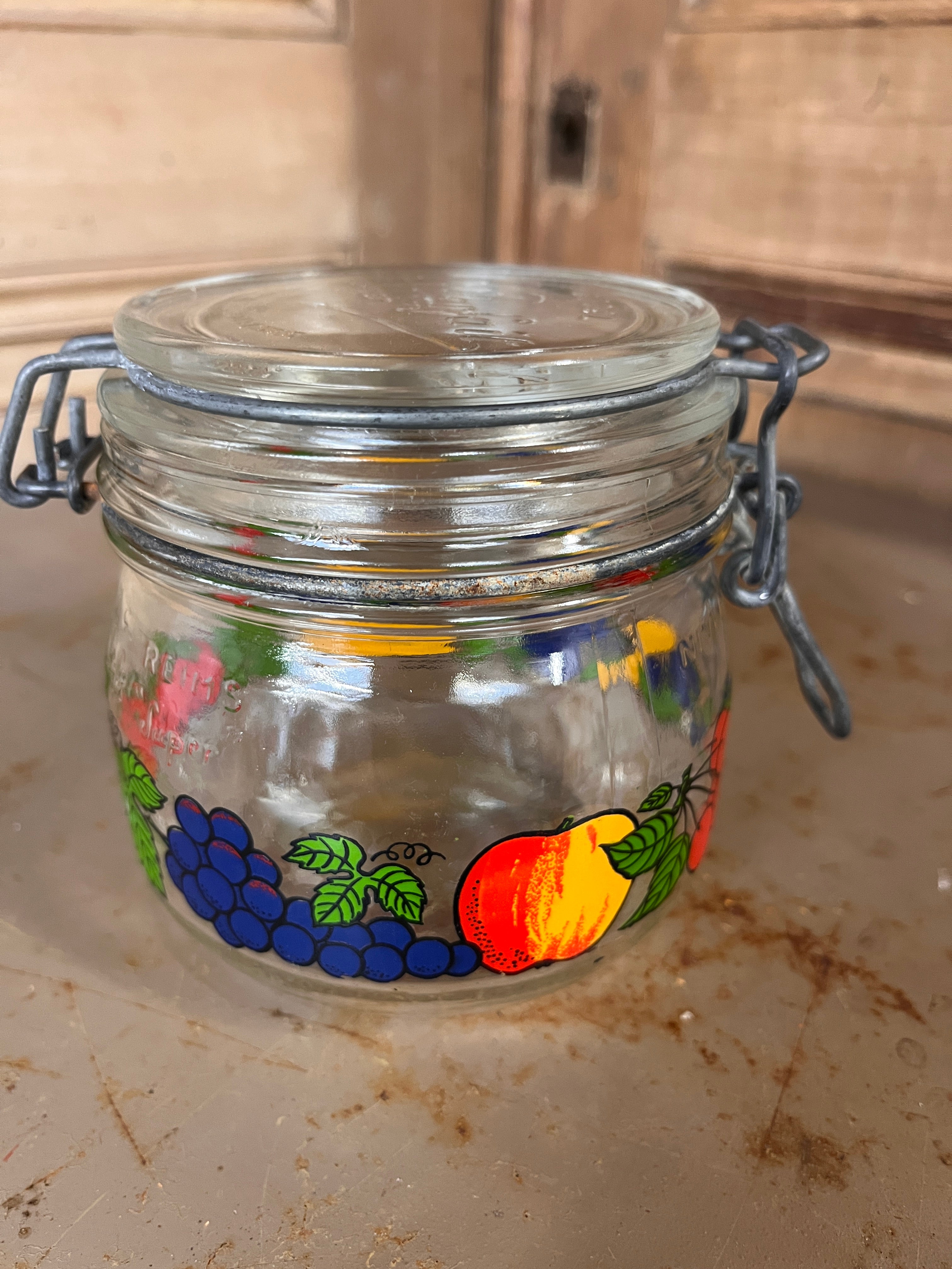 Bocal Vintage Le Parfait Super 0,5L – Édition Publicitaire "LEVER" Décor Fruits 1970s