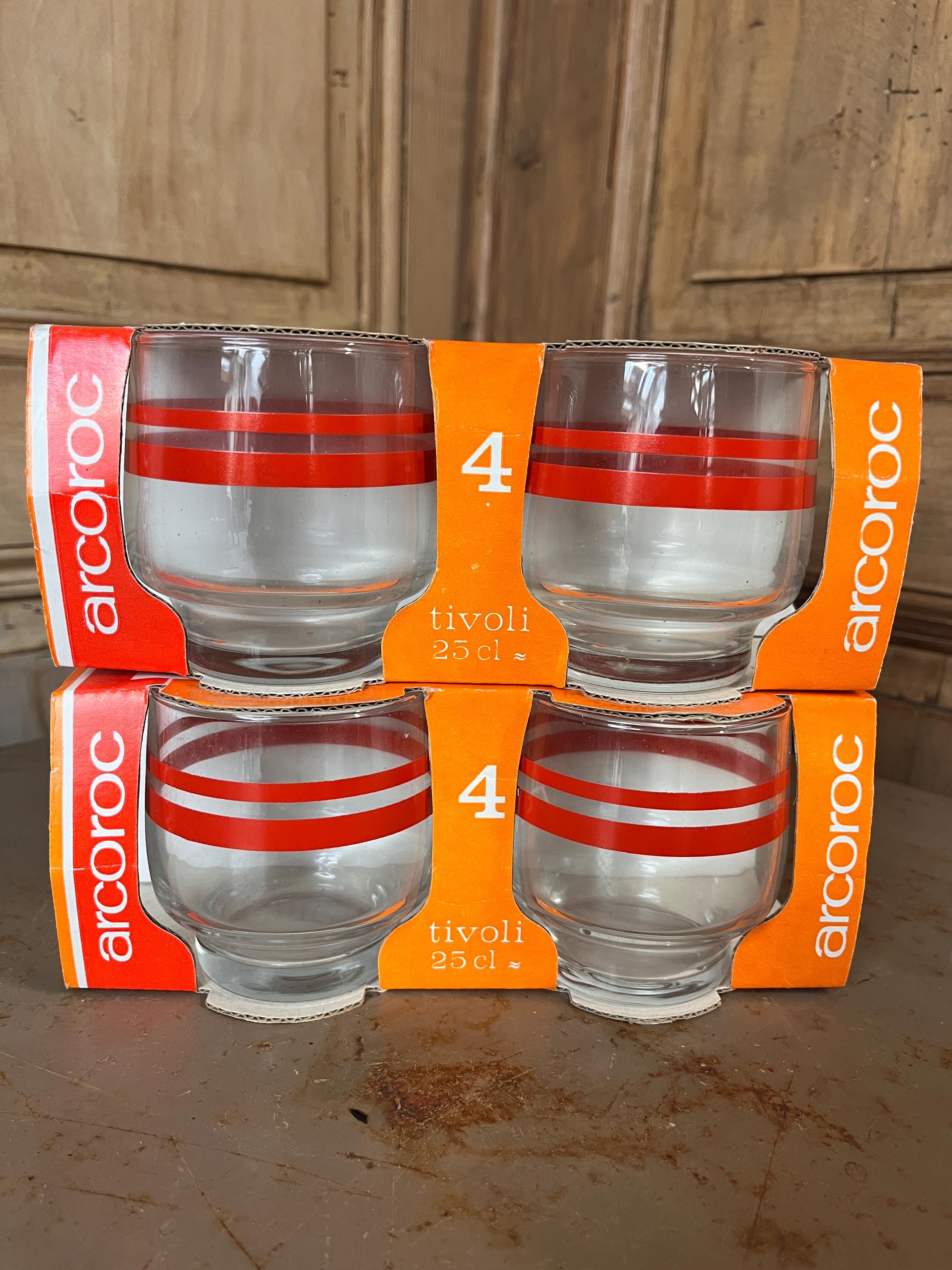 Verres Arcoroc Tivoli à Rayures Rouges – Verre Vintage Années 70 (Lot de 4)