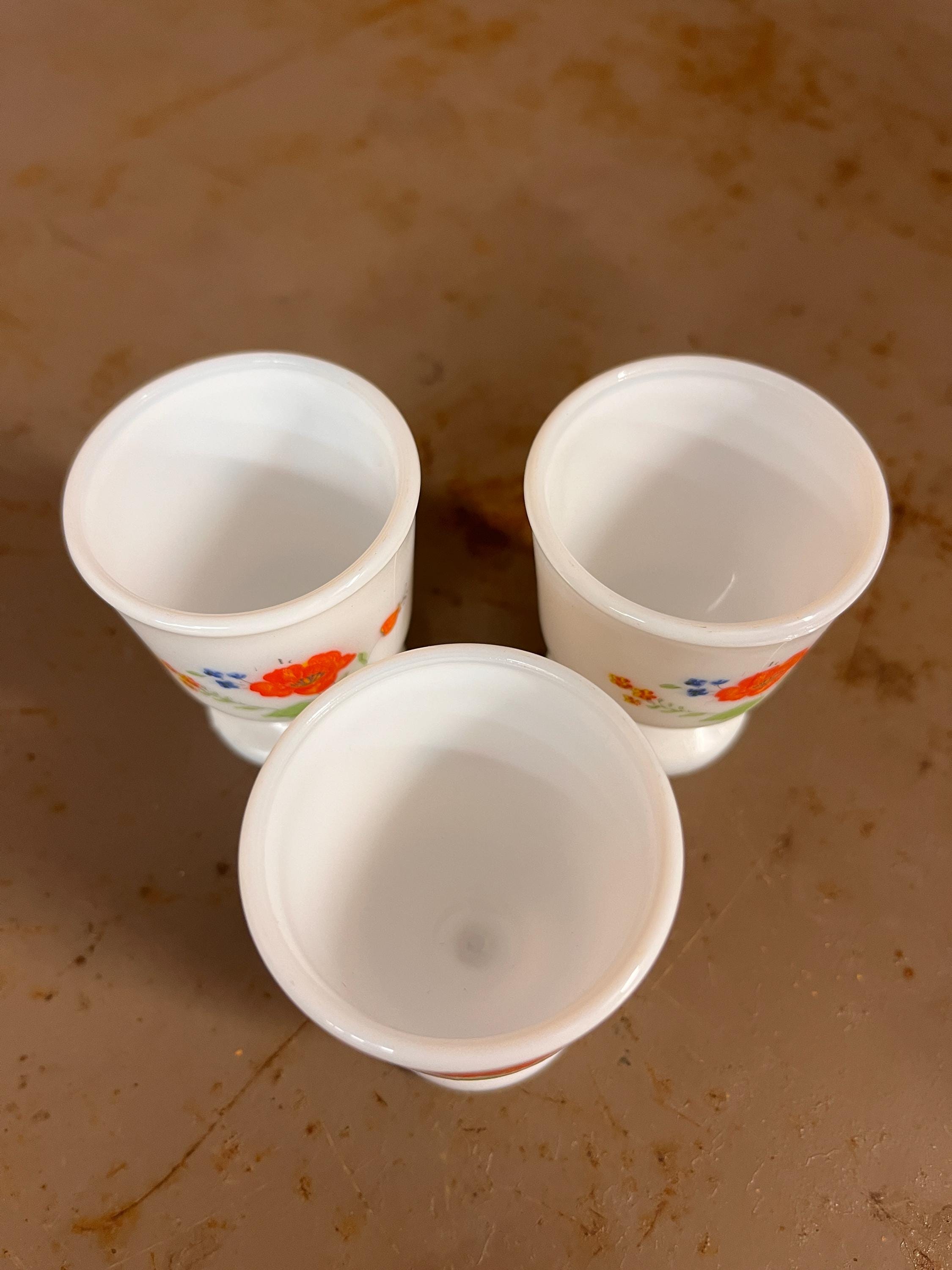 Coquetiers Arcopal Fleur des Champs – Verre Opalin Vintage Années 70 (Lot de 3)