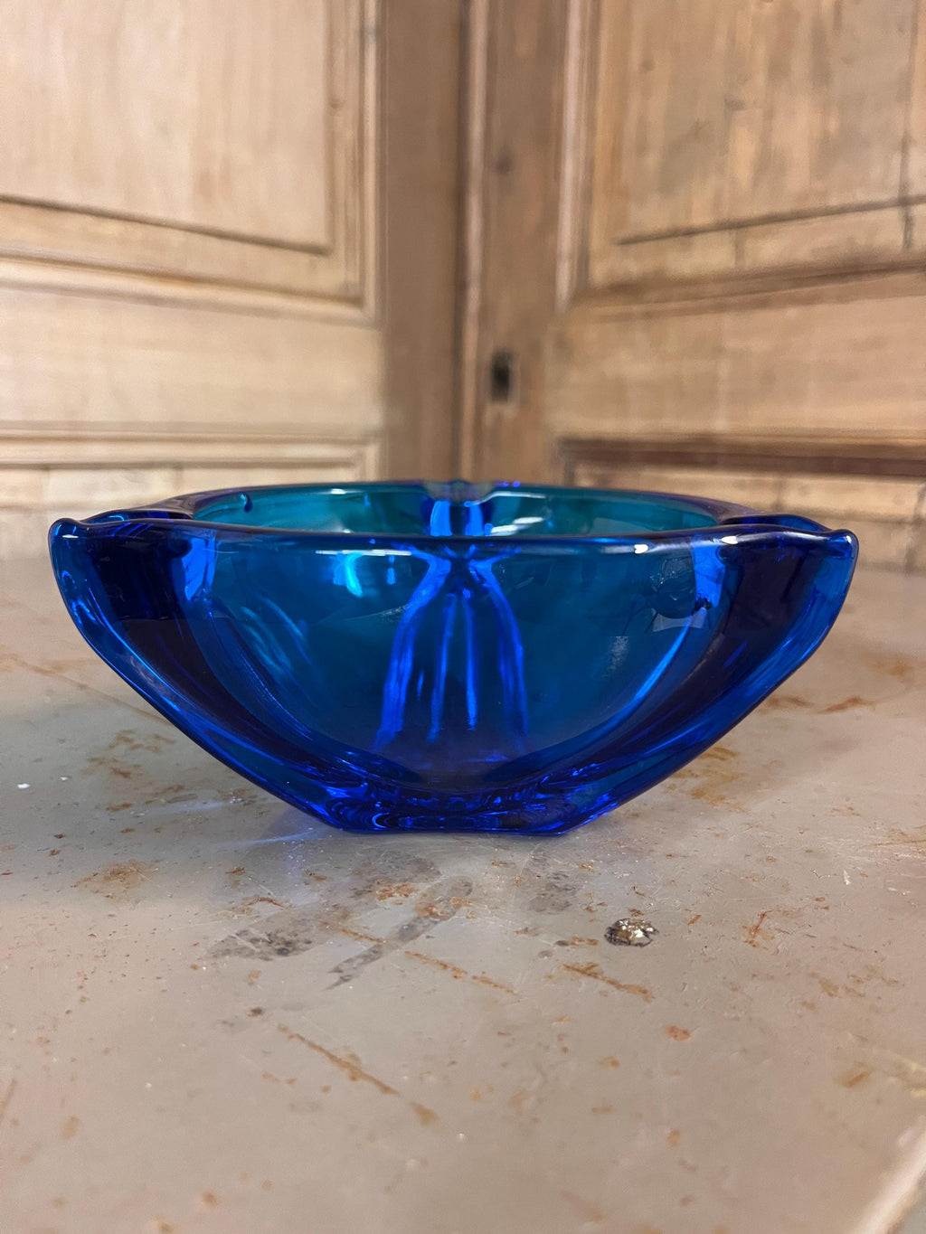Cendrier Vide-Poches Vintage en Verre de Murano – Bleu Cobalt Électrique – Italie 60/70