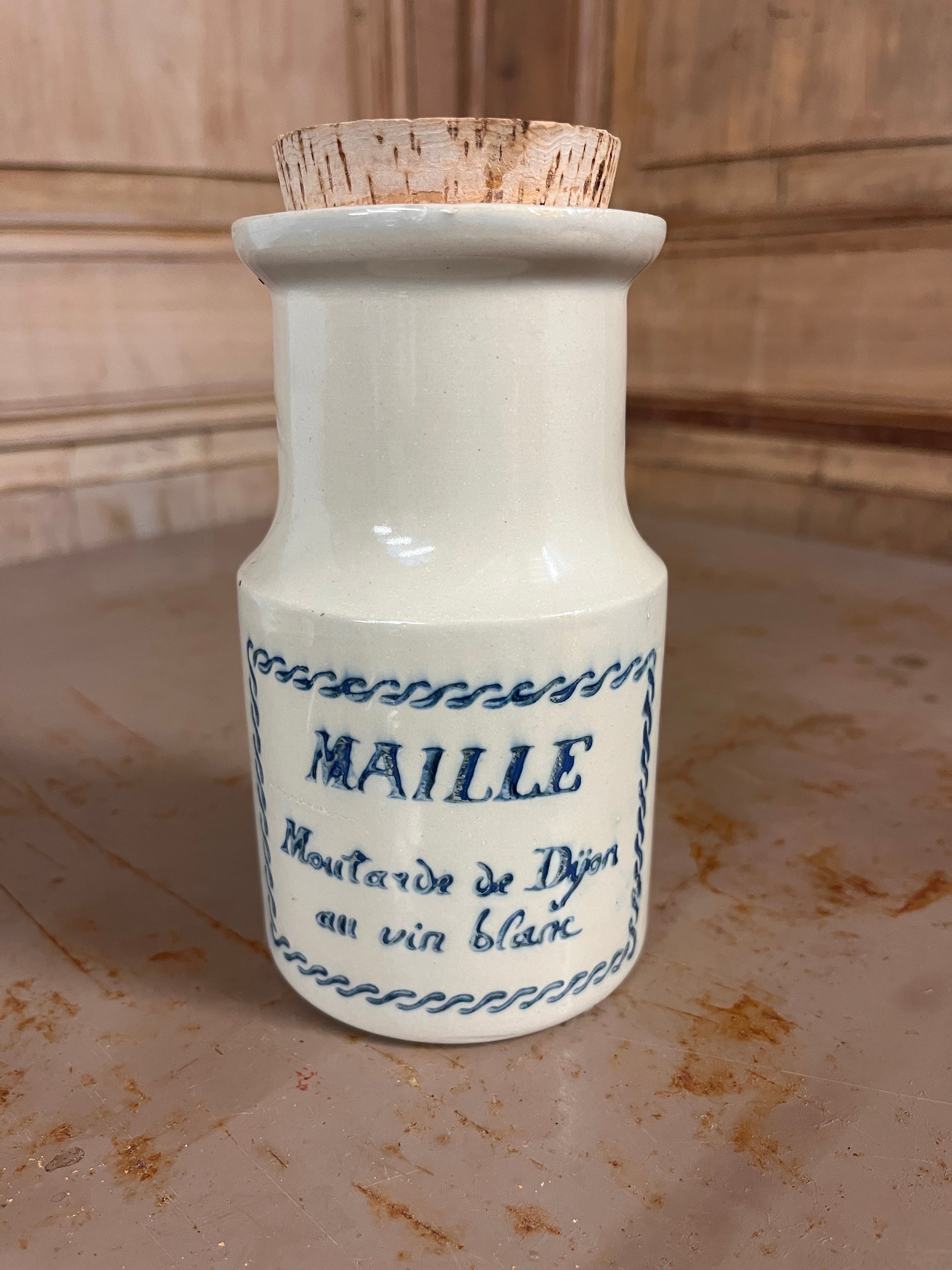 Pot à Moutarde Ancien Maille en Grès Émaillé – Déco Cuisine Vintage Époque Pop